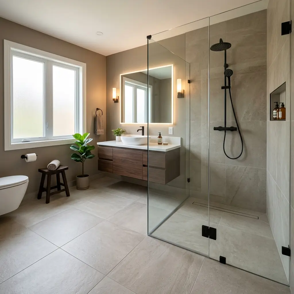 Curbless Walk In Showers for a Seamless, Open Look